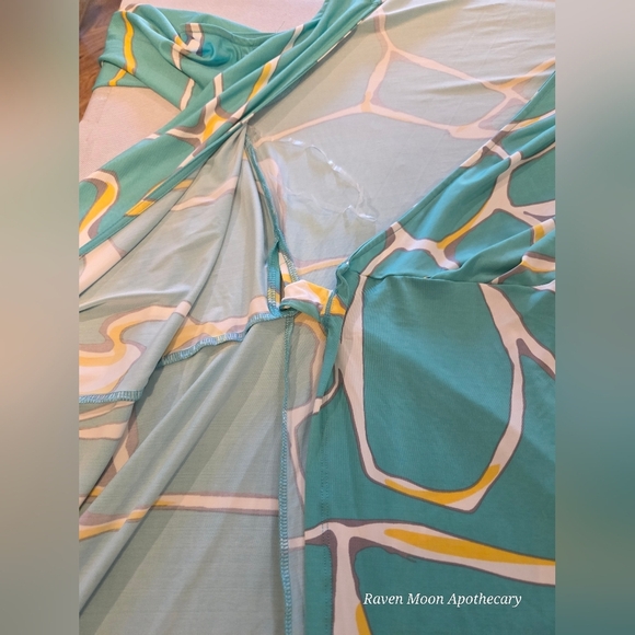 Teal and Yellow Abstract Wrap Dress - Picture 4 of 10